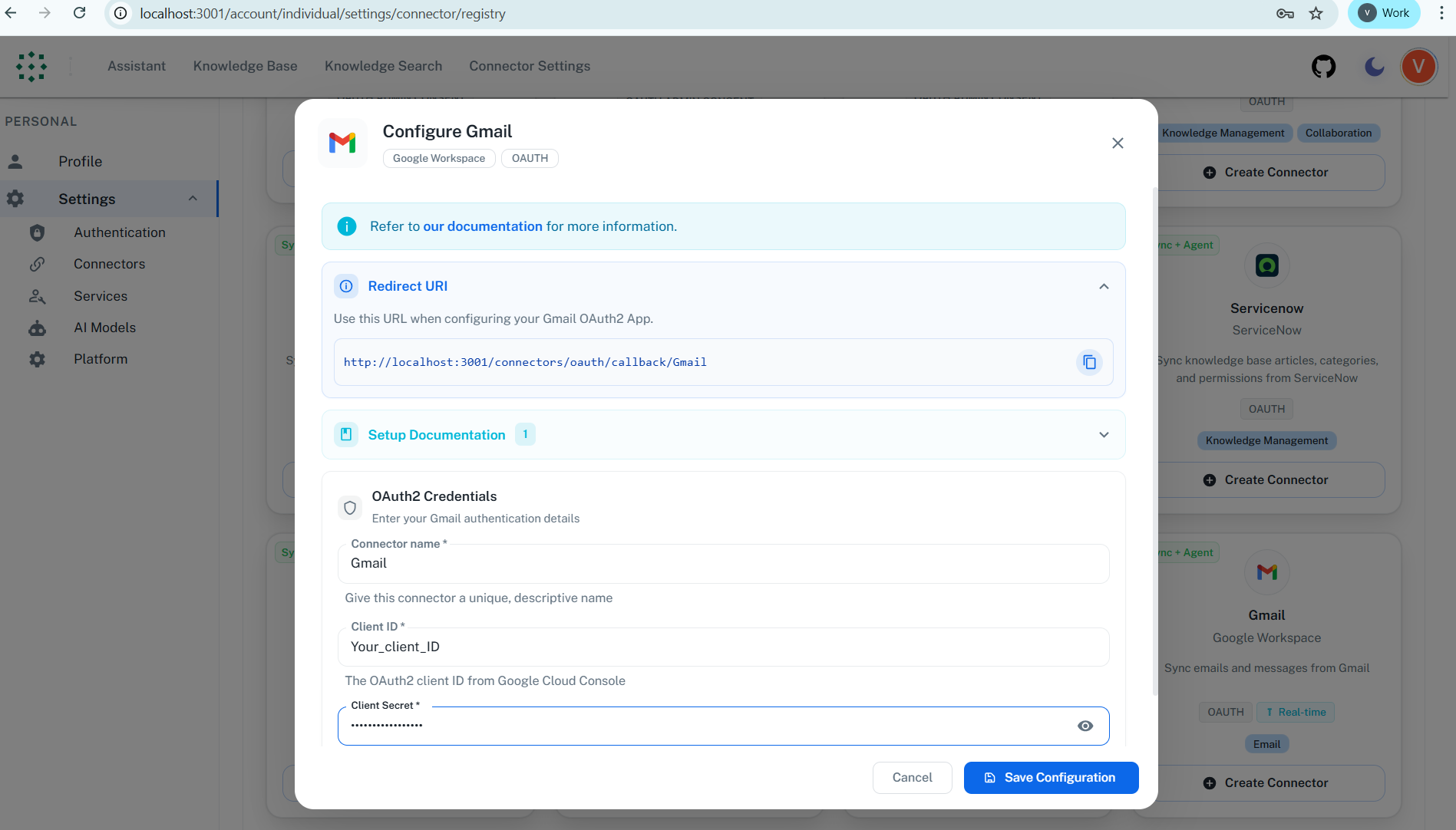 Gmail auth configuration
