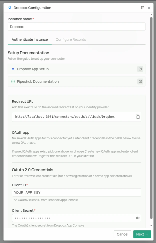 Dropbox Configuration