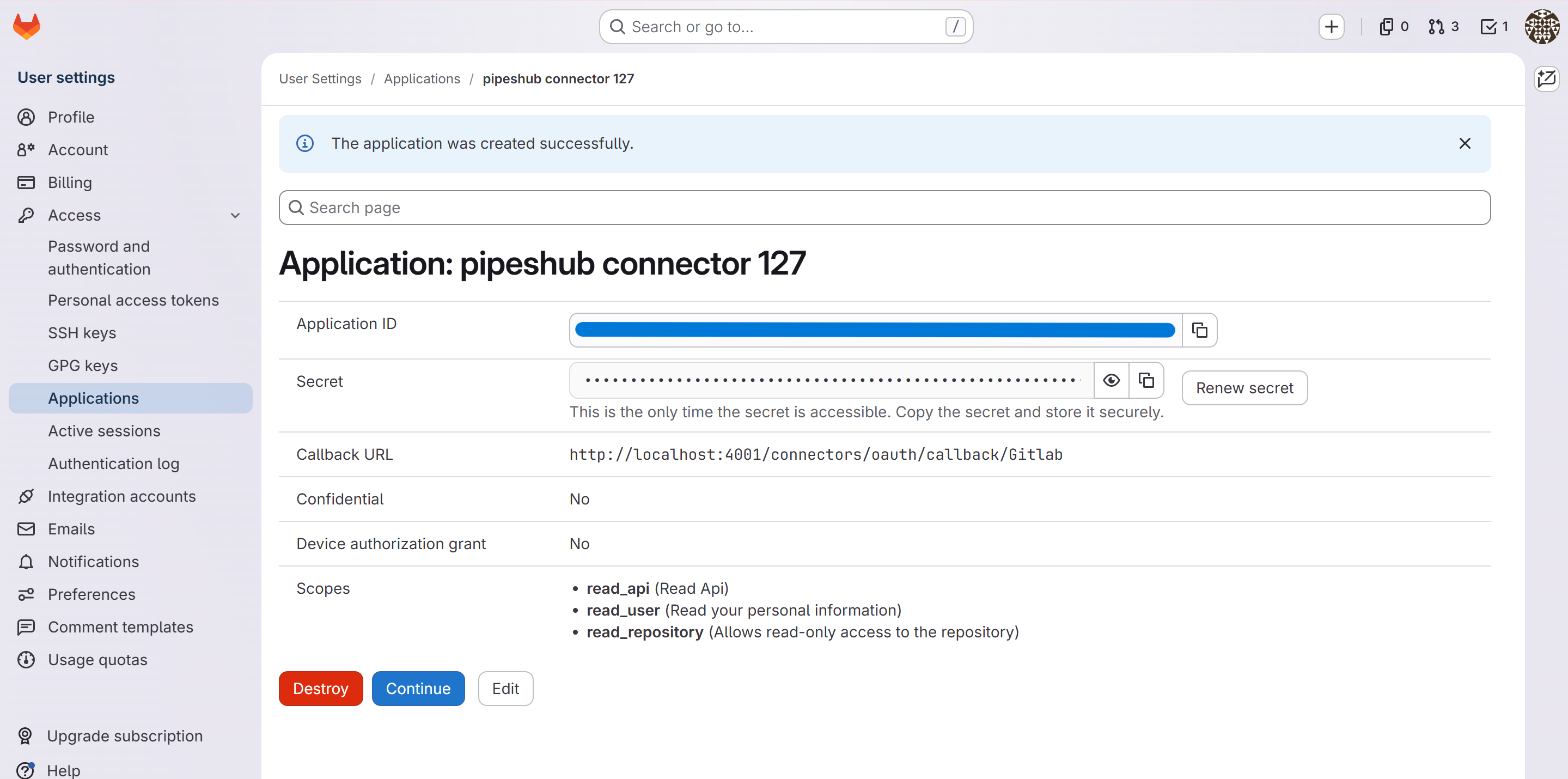 GitLab Application Confirmation