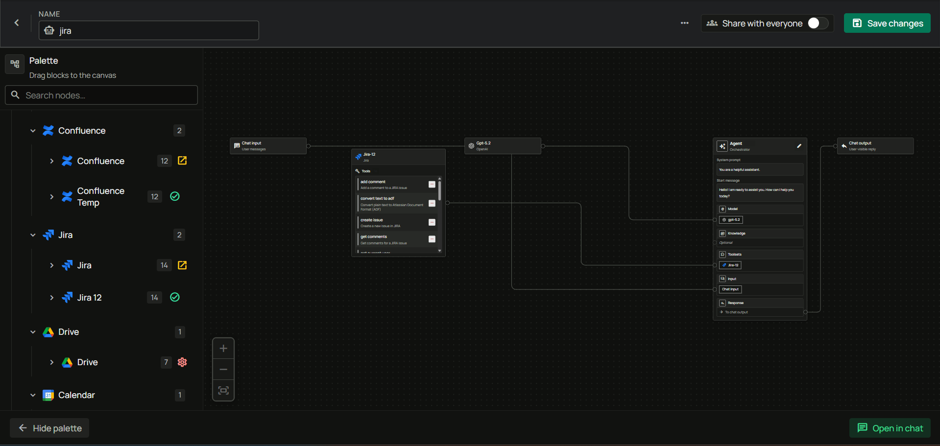 Agent builder with Jira toolset connected