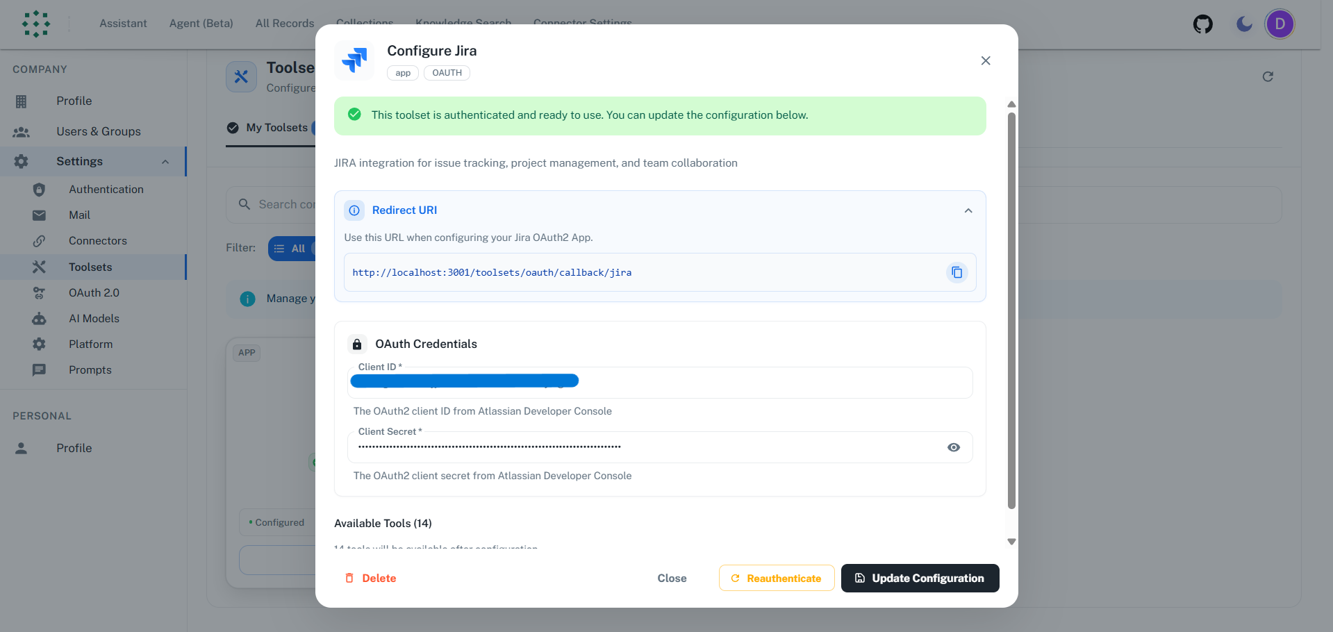 Manage Toolset Configuration