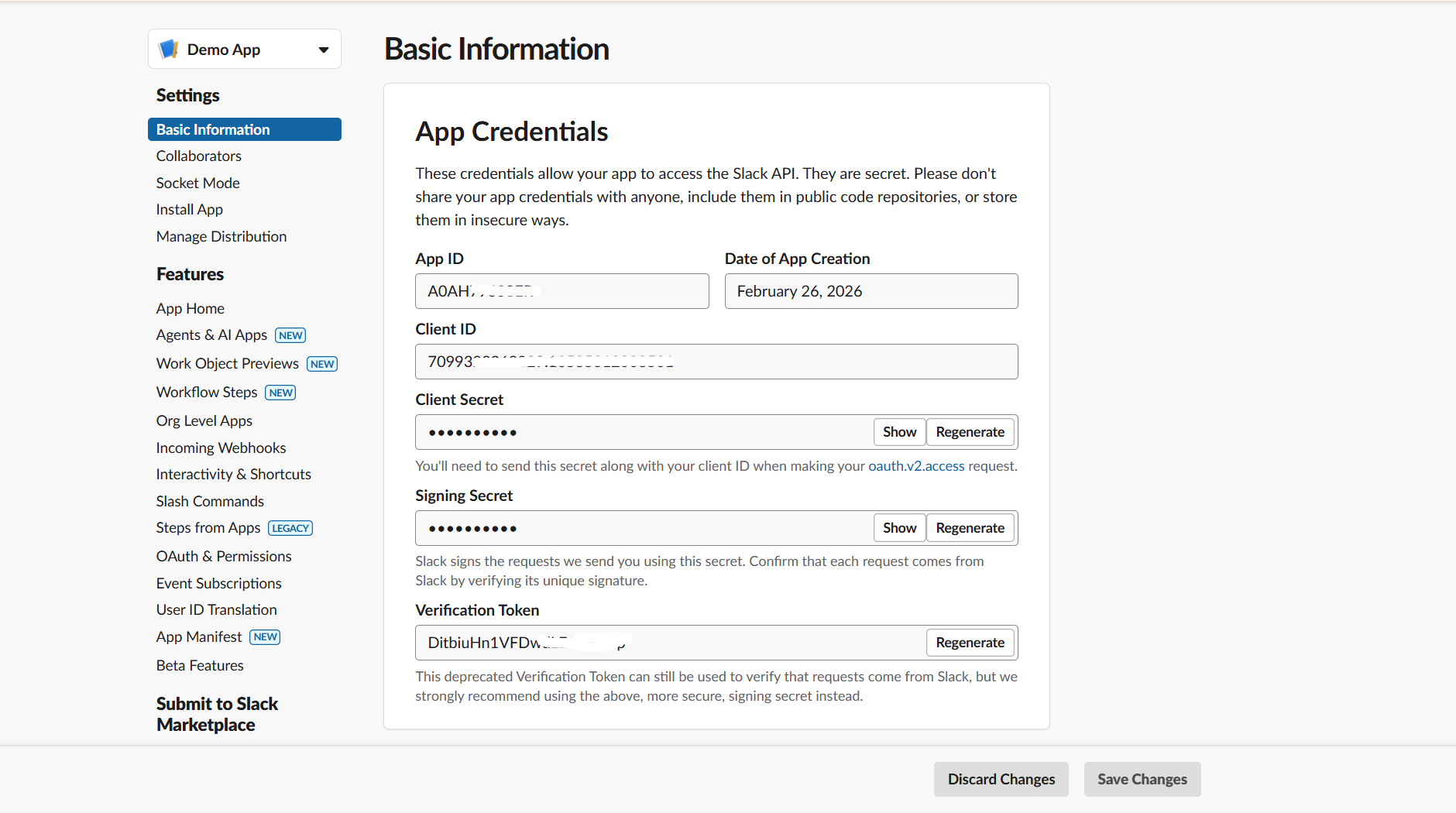 Copy Slack App Credentials