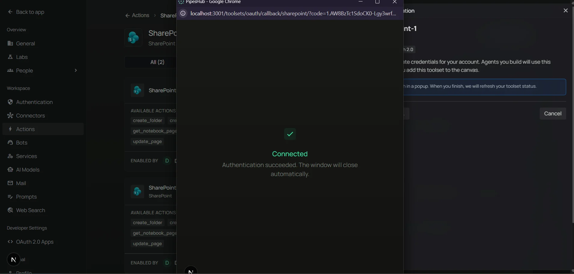 Microsoft OAuth consent popup — sign in and accept permissions