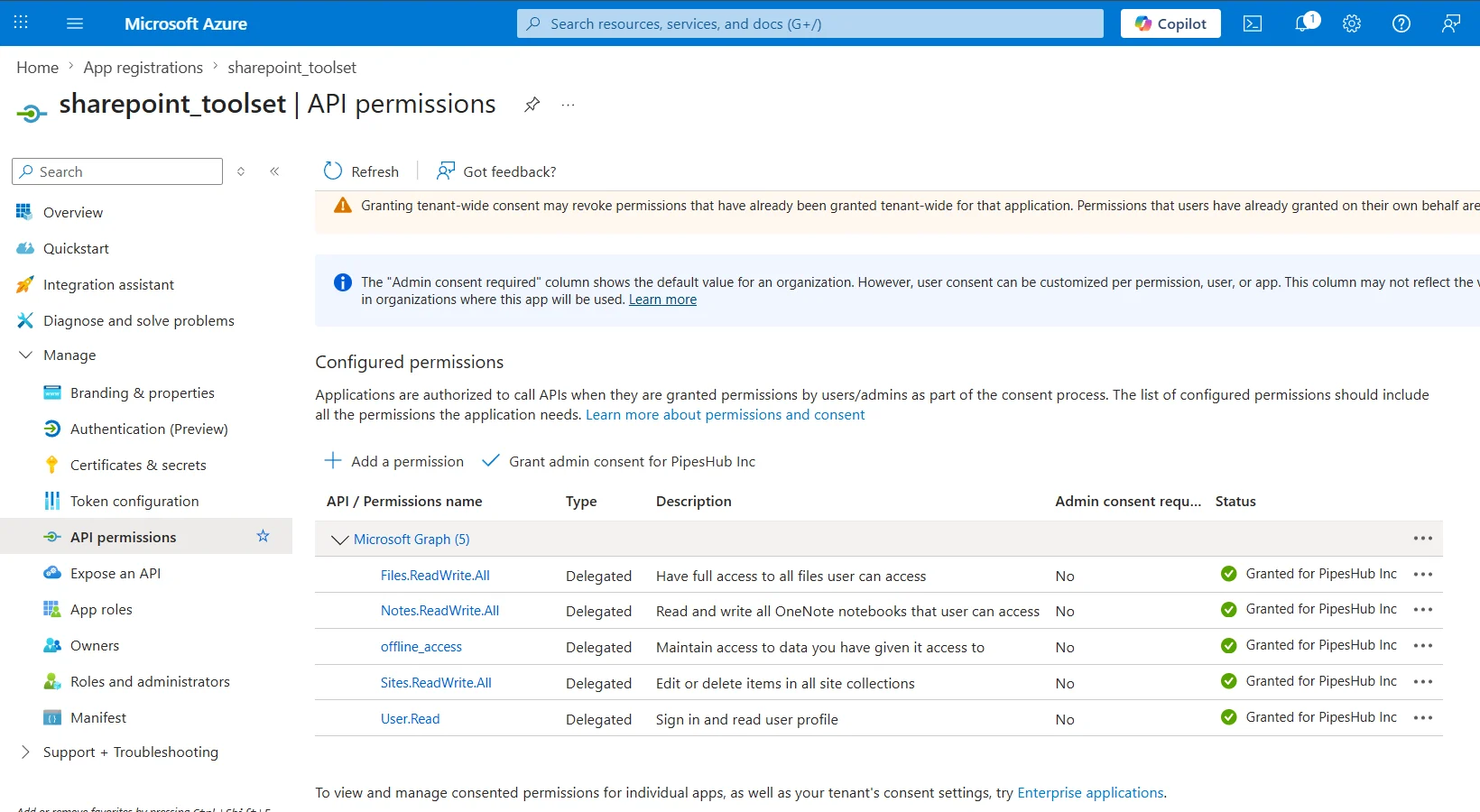Add Microsoft Graph delegated permissions for SharePoint