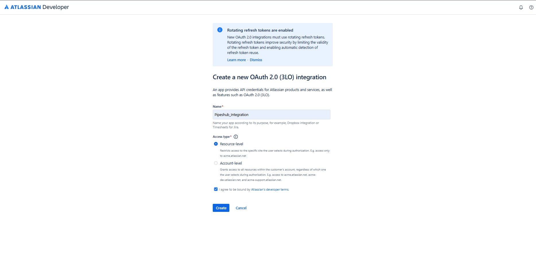 Create OAuth 2.0 Integration Form
