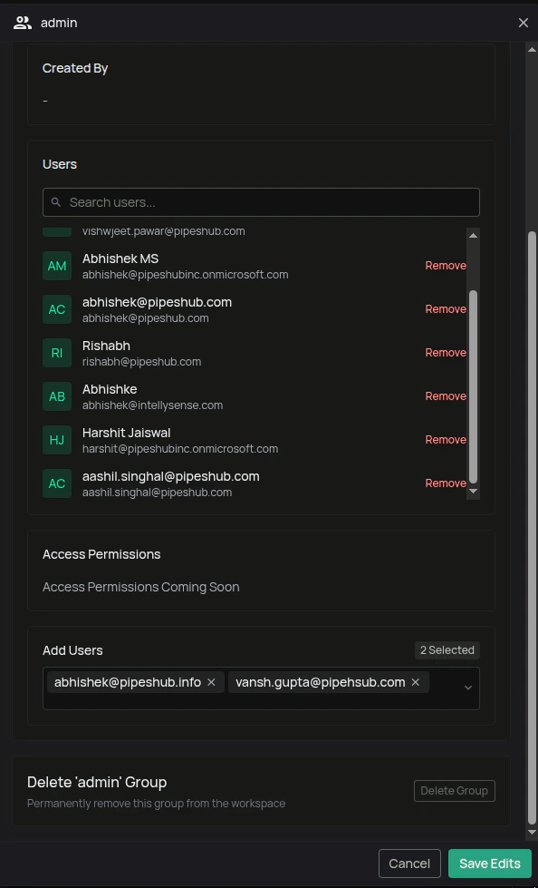 Adding existing users to a group from the group detail panel