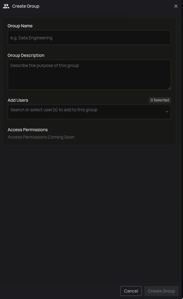 Create Group side panel