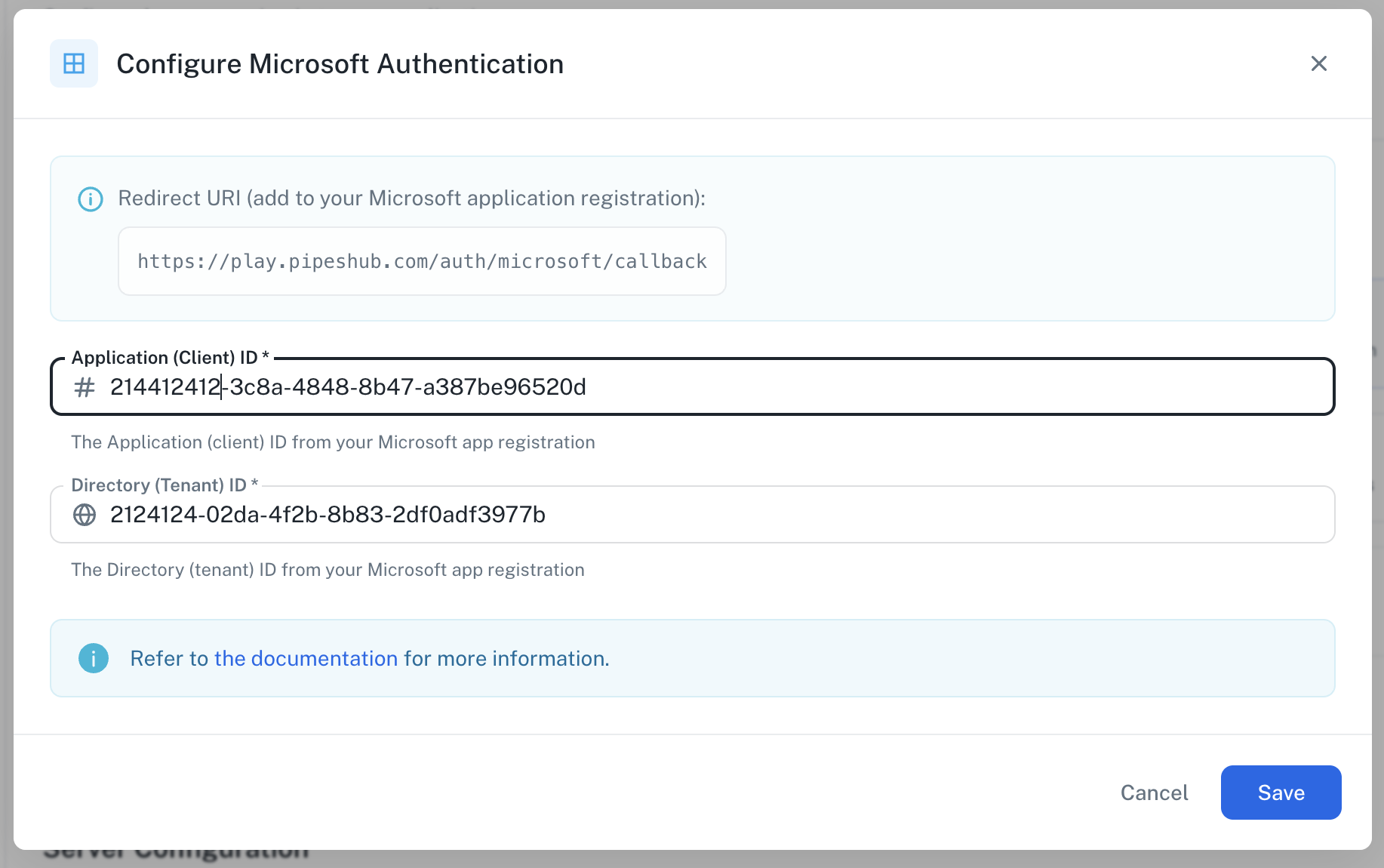 PipesHub Microsoft Configuration Dialog