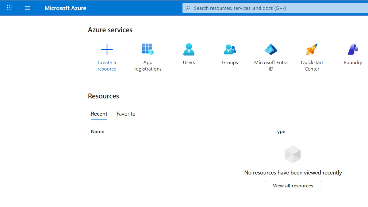 Azure portal home with App registrations