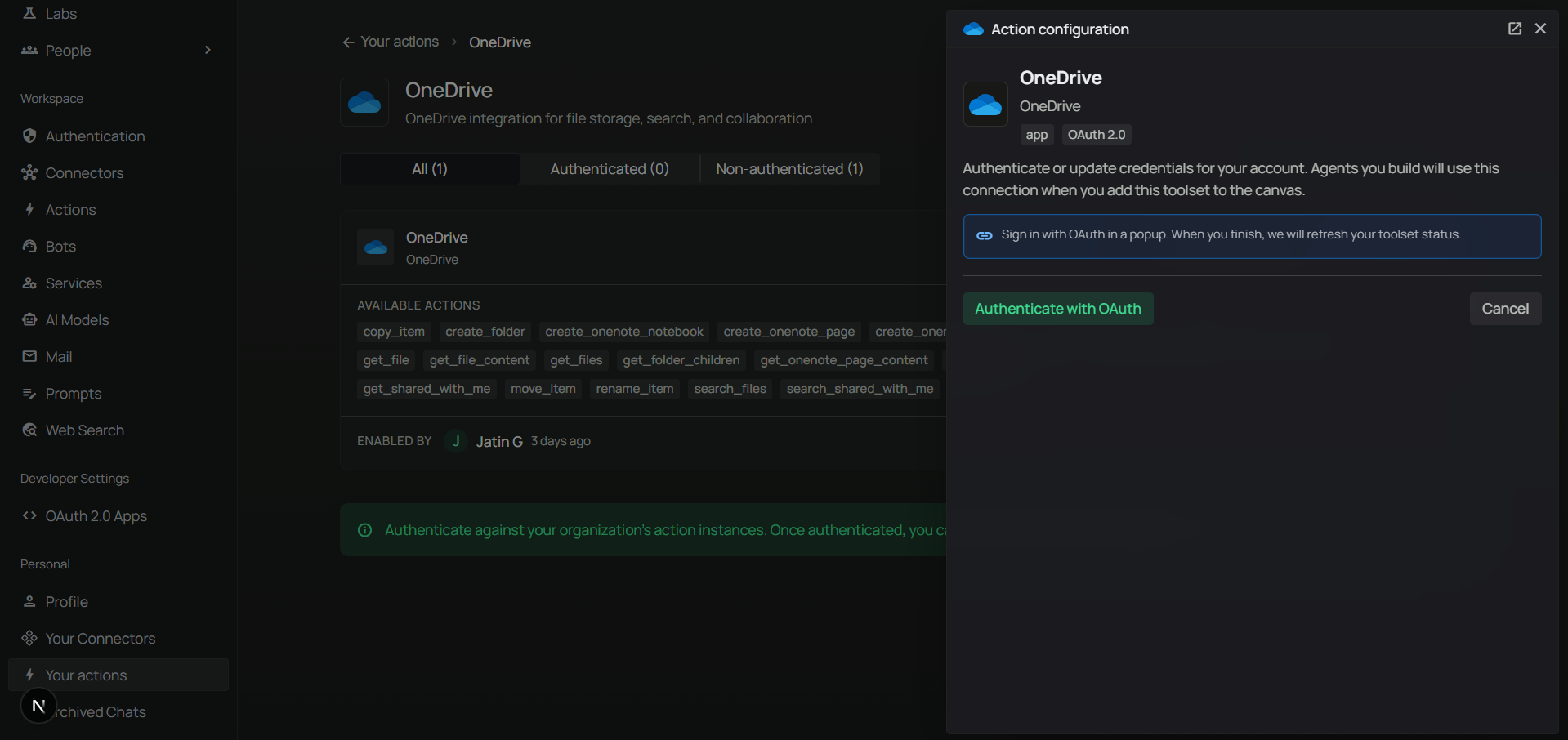 OneDrive toolset OAuth sign-in and consent in PipesHub