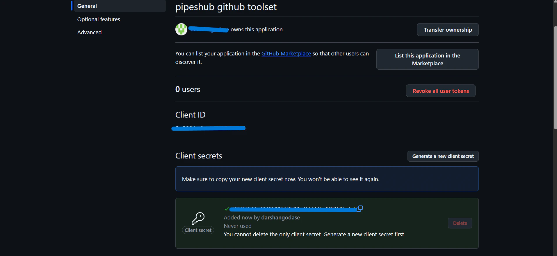 Copy GitHub Client ID and generate Client Secret