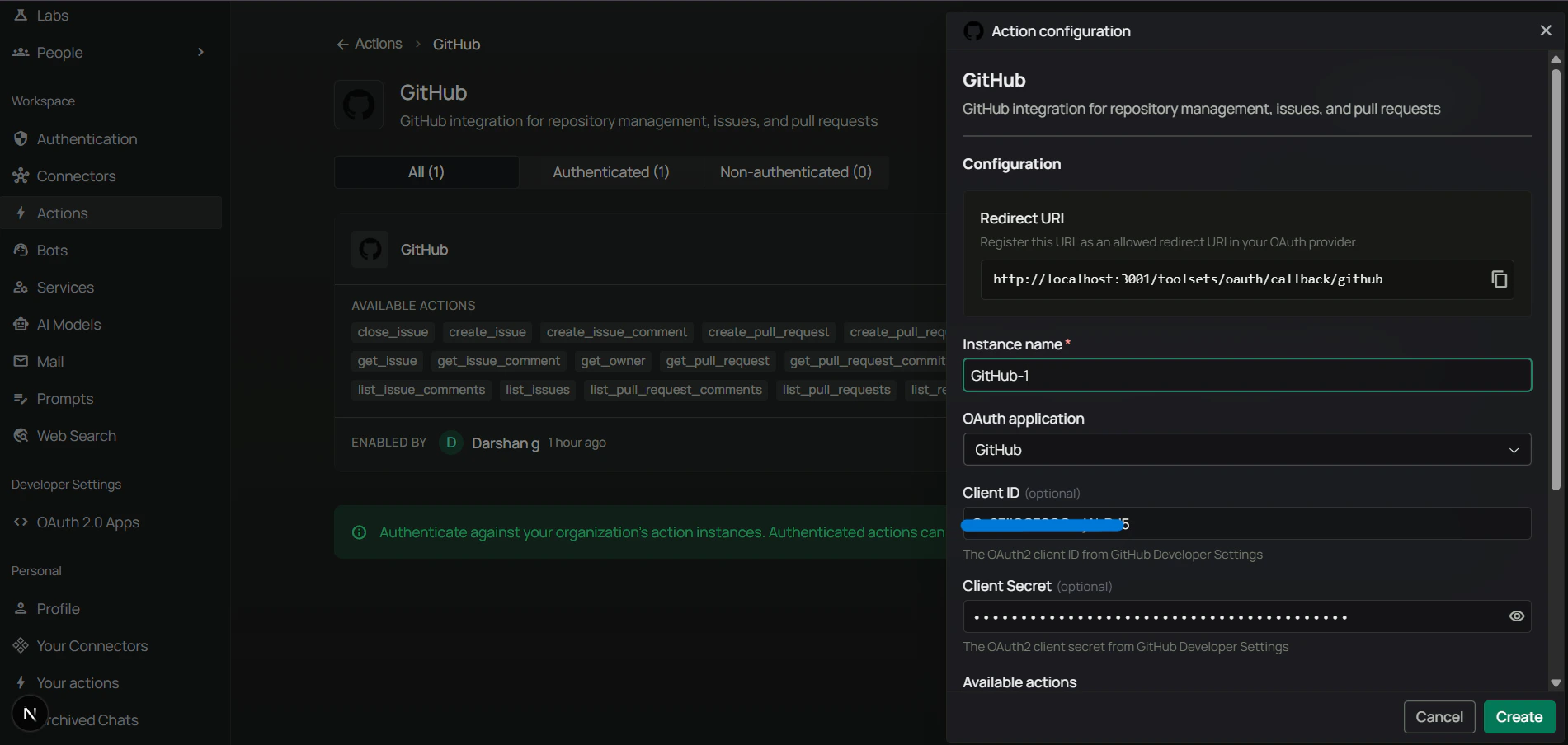 Enter GitHub Client ID and Secret in PipesHub