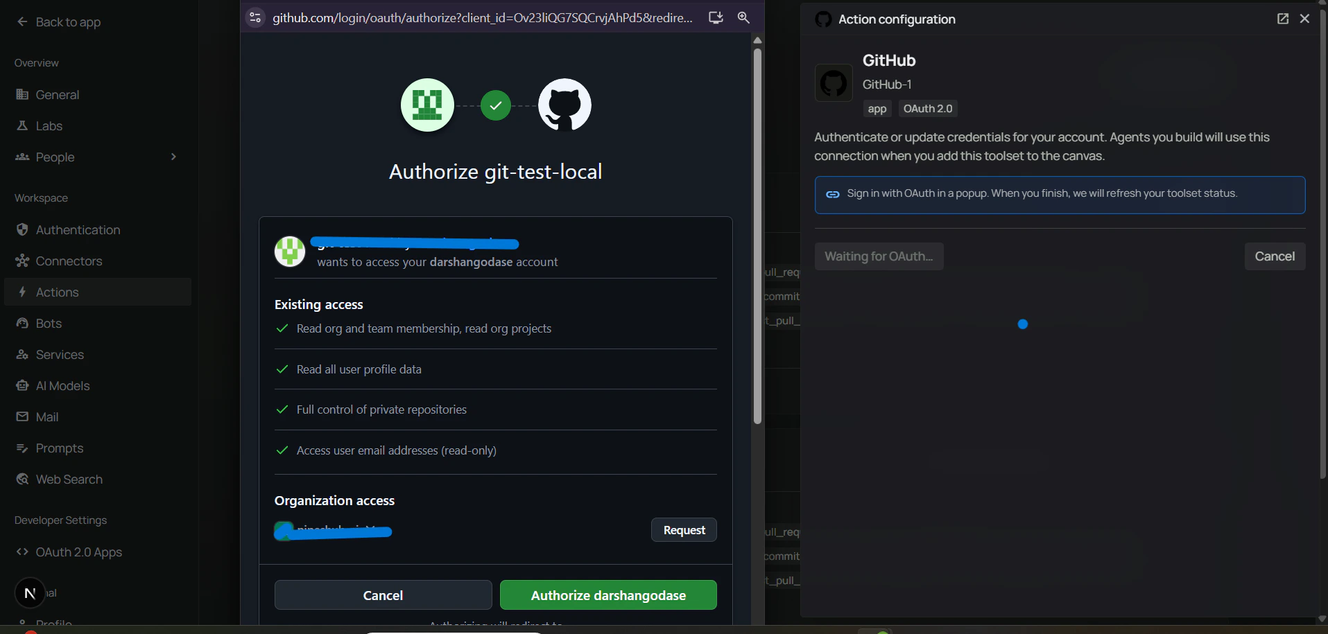 GitHub authorization — review and authorize