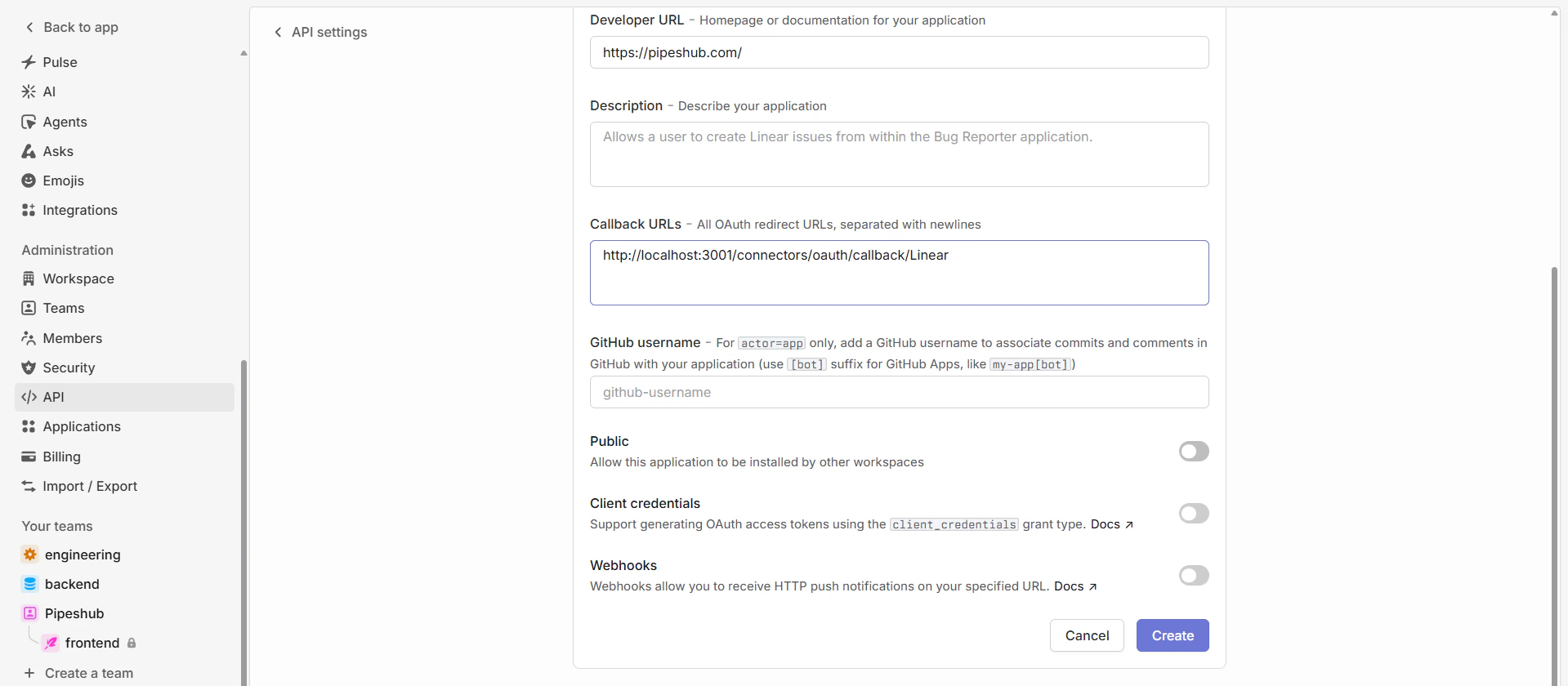 Linear OAuth Application Additional Scopes