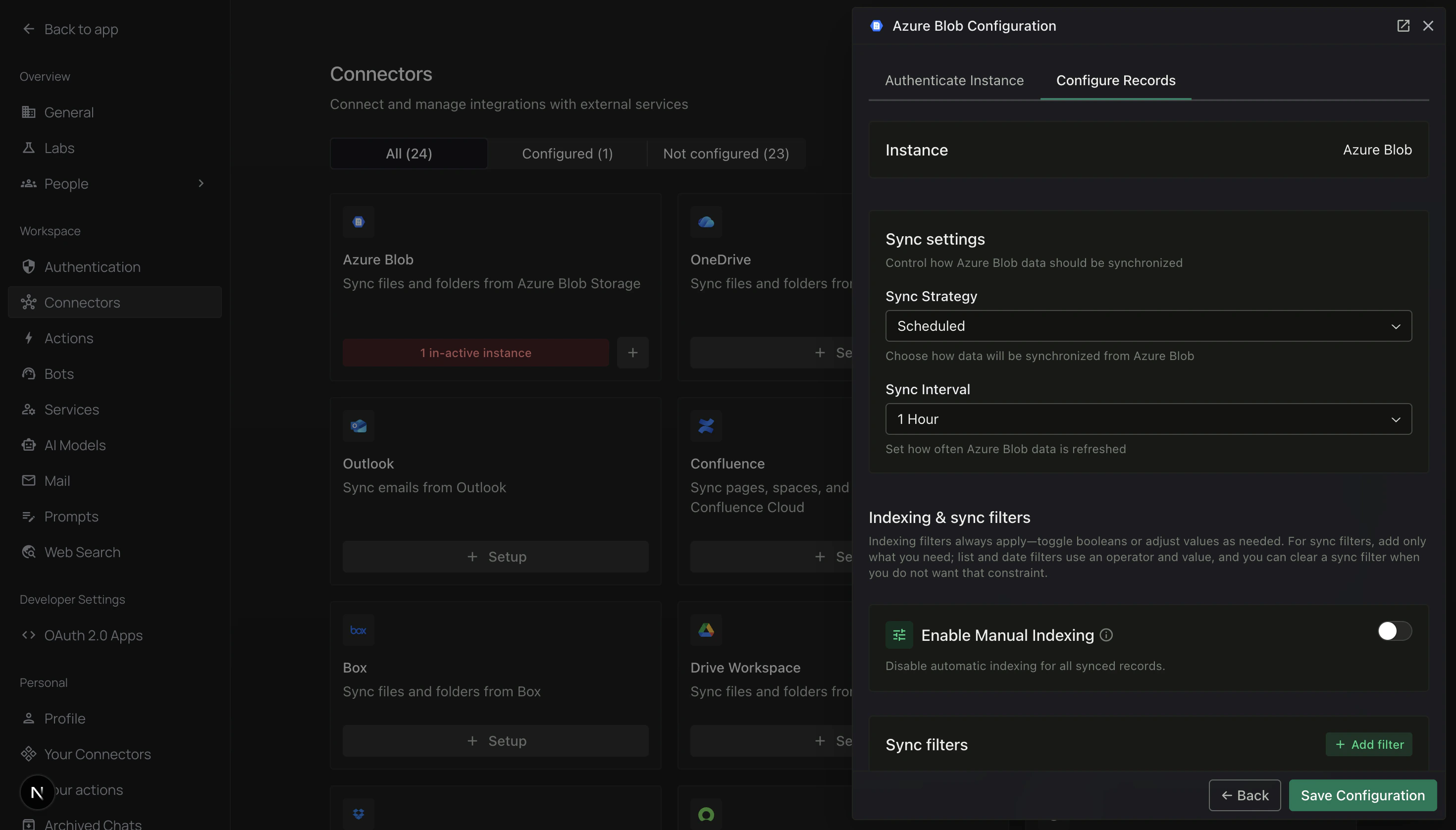 Configure Records tab with Sync settings