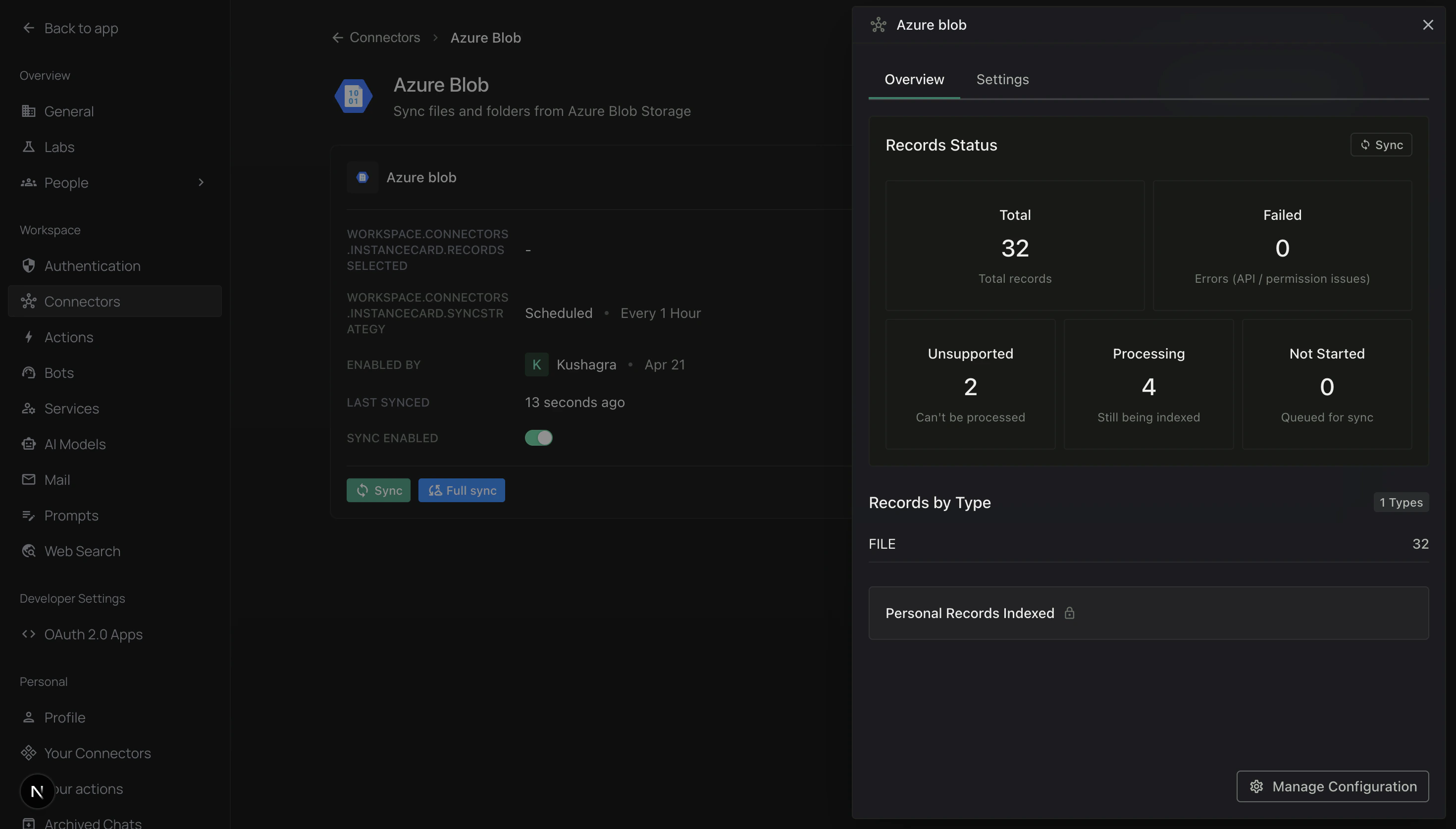 Overview panel with Records Status tiles