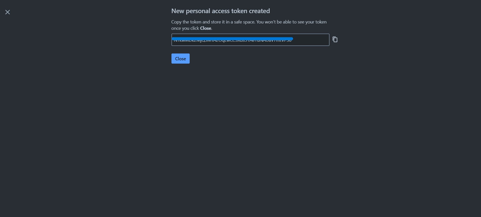 Copy the Personal Access Token β shown once