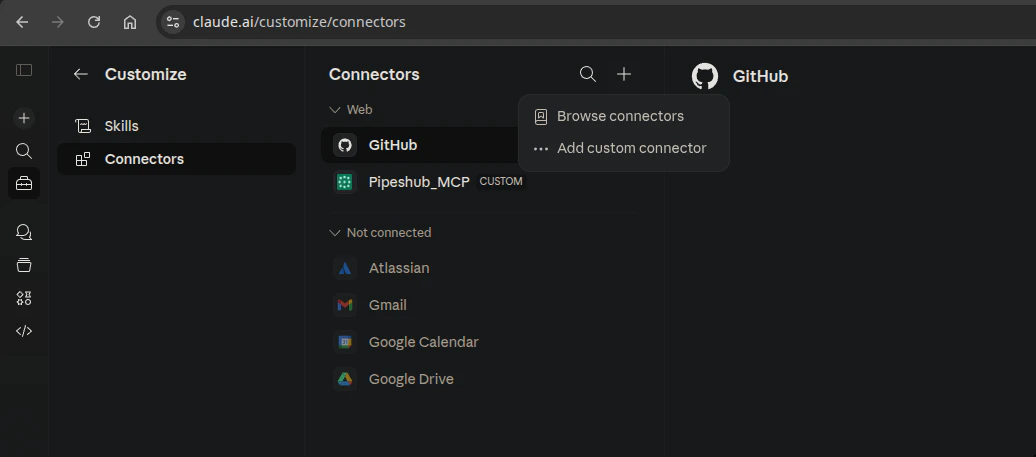 Claude.ai Connectors Settings