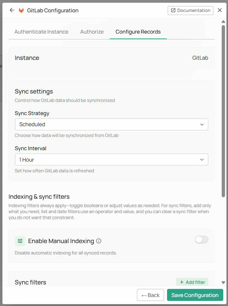 Sync settings GitLab Connector