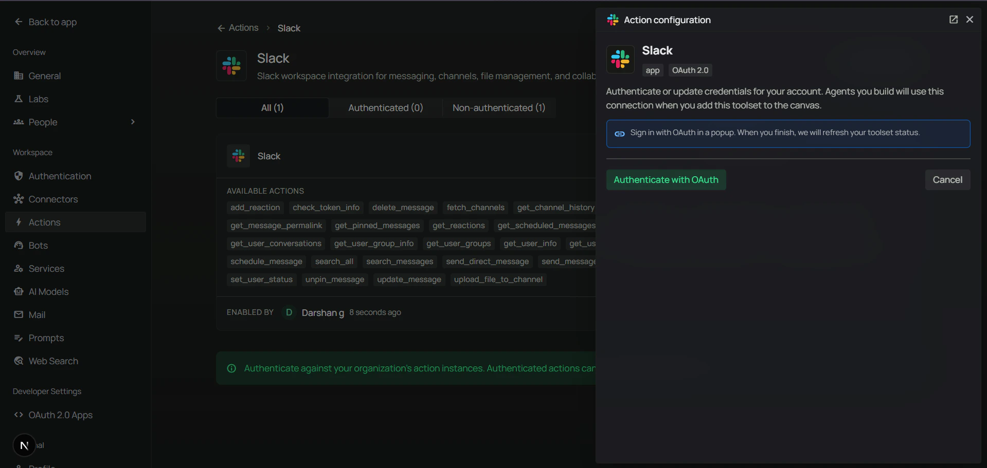 Slack authorization — review and allow