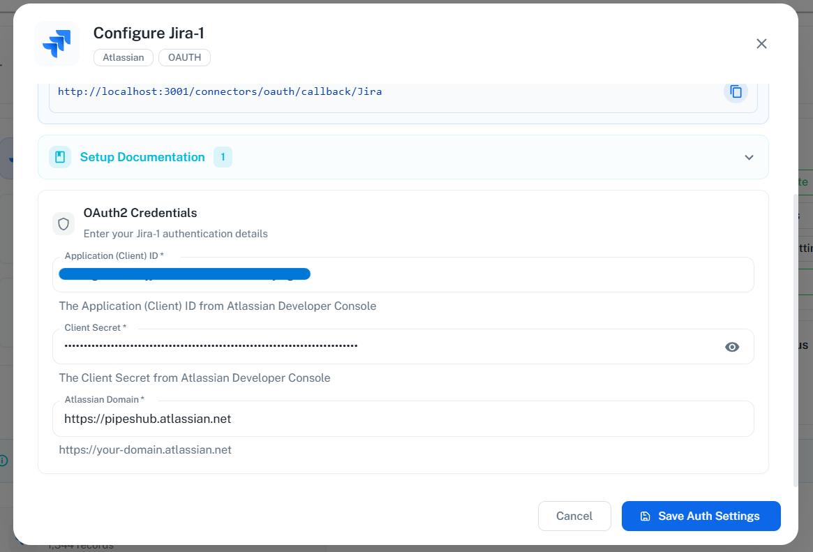 Enter OAuth Credentials in PipesHub
