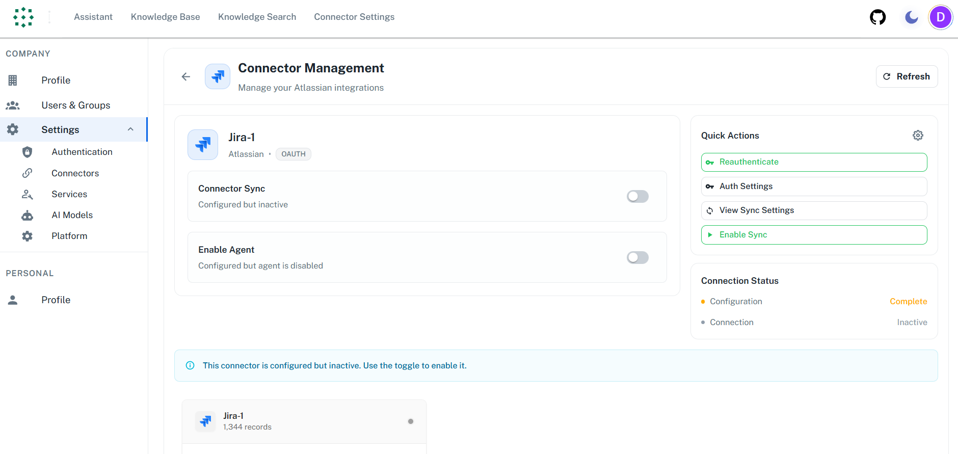 Connector Authenticated Status