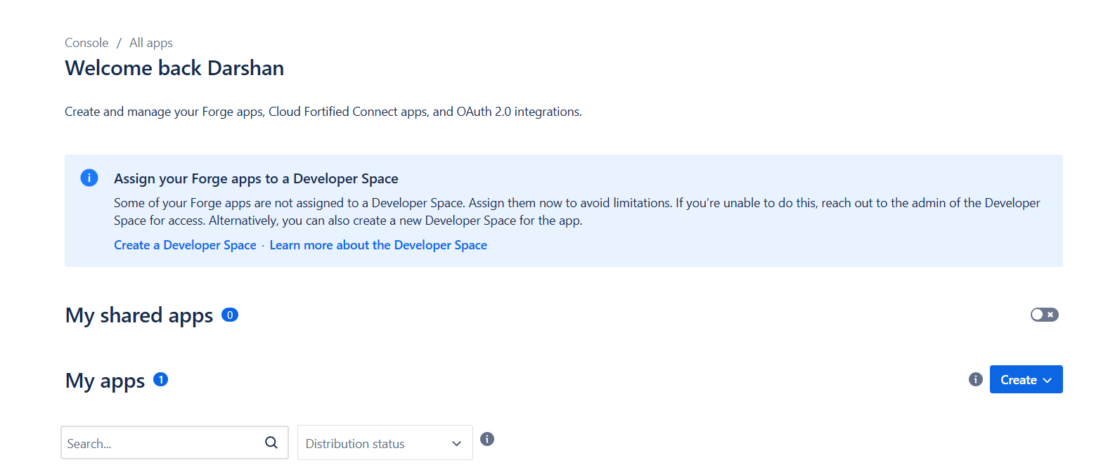 Atlassian Developer Console - My Apps