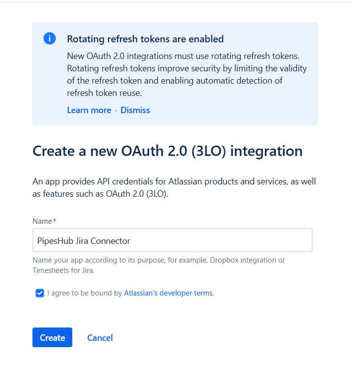 Create OAuth 2.0 Integration Form