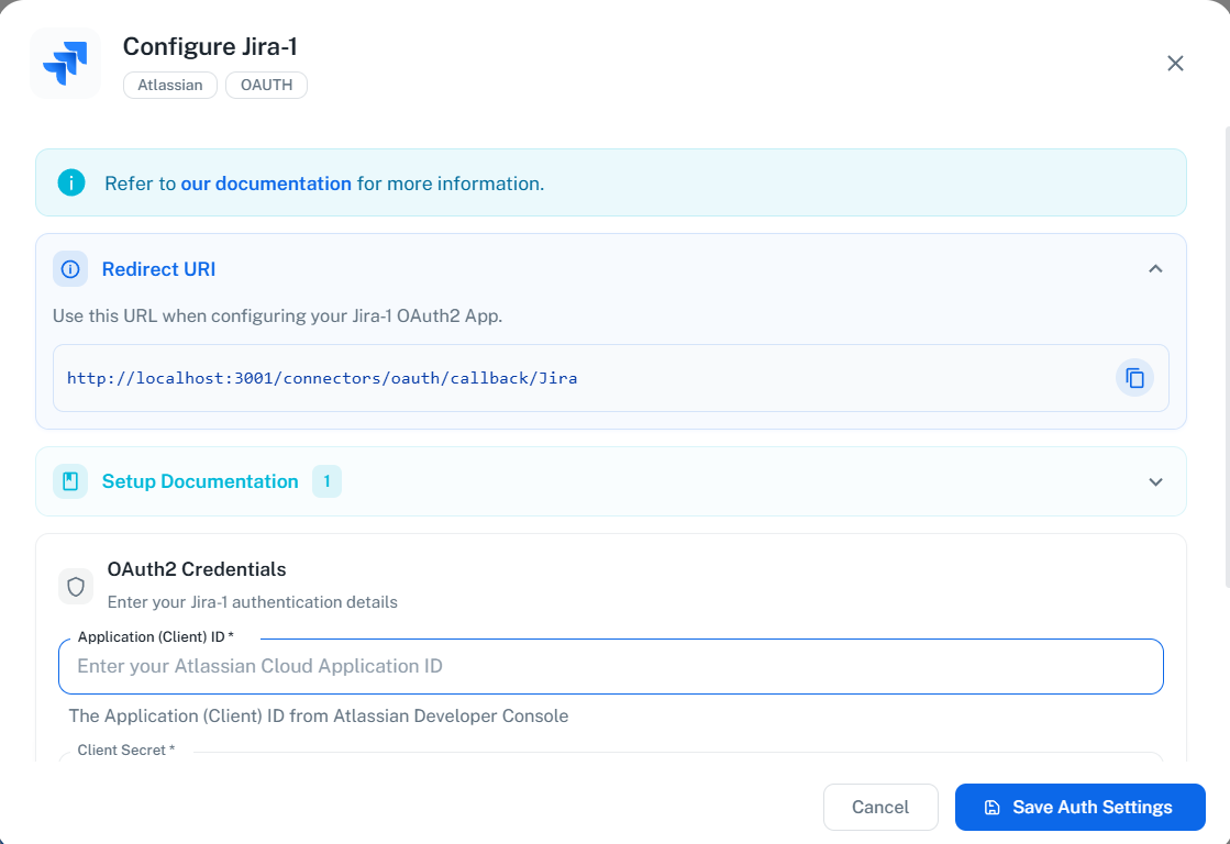 PipesHub Jira Configuration - Copy Redirect URI