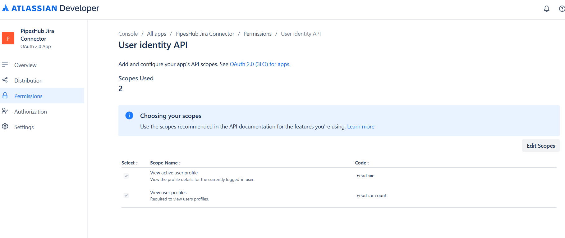 User Identity API Scopes