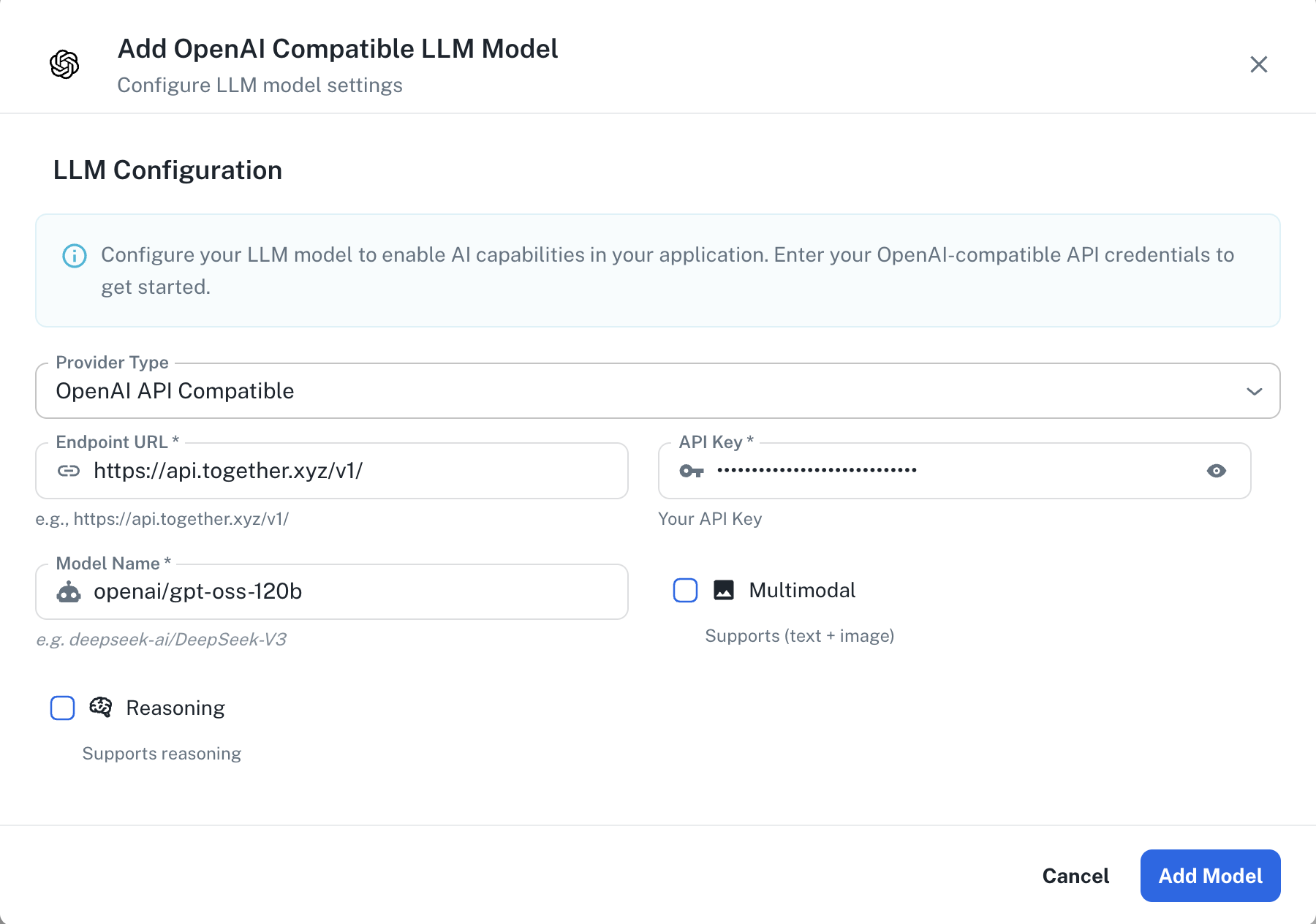 OpenAI Compatible Configuration Interface