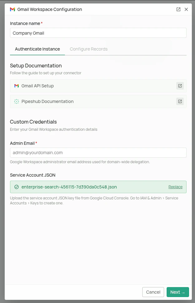 Configure Gmail connector