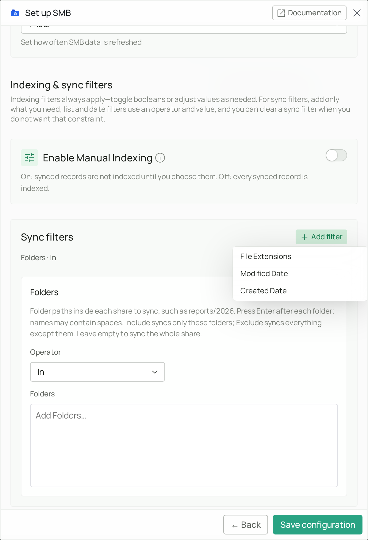 Add filter menu showing File Extensions, Modified Date and Created Date