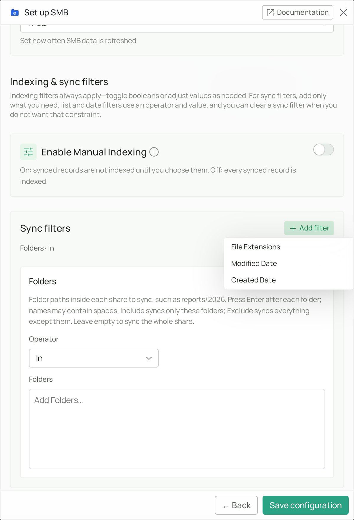 Add filter menu showing File Extensions, Modified Date and Created Date