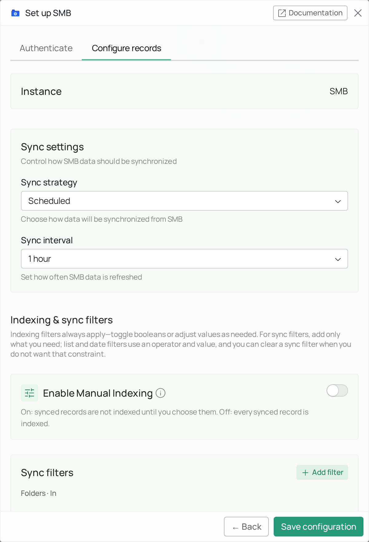 Configure records tab with Sync strategy and Sync interval