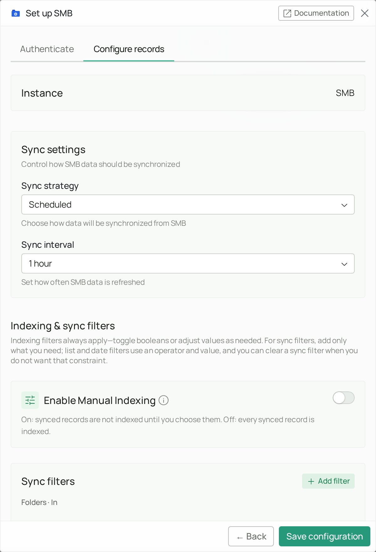 Configure records tab with Sync strategy and Sync interval