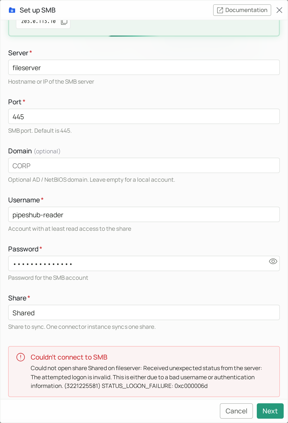 Couldn't connect to SMB error showing STATUS_LOGON_FAILURE
