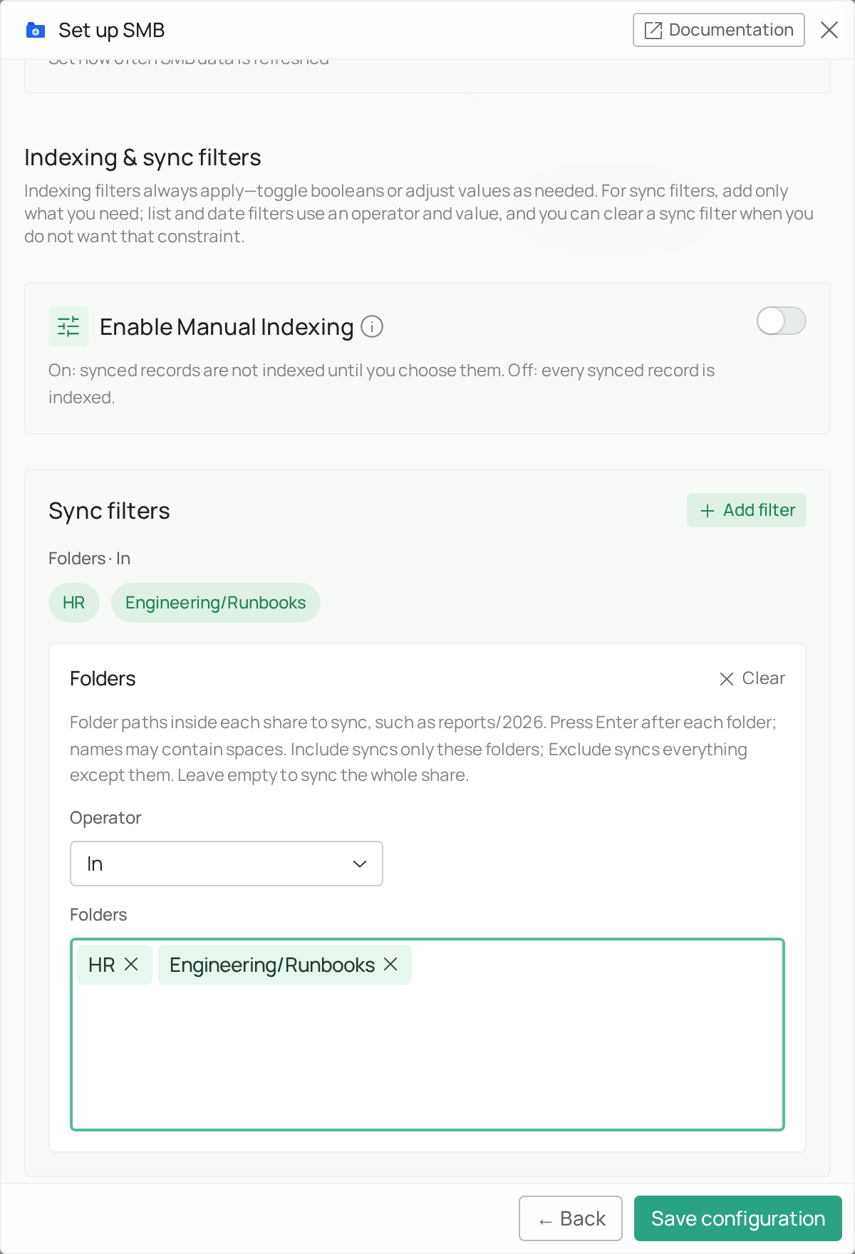Folders filter with HR and Engineering/Runbooks added