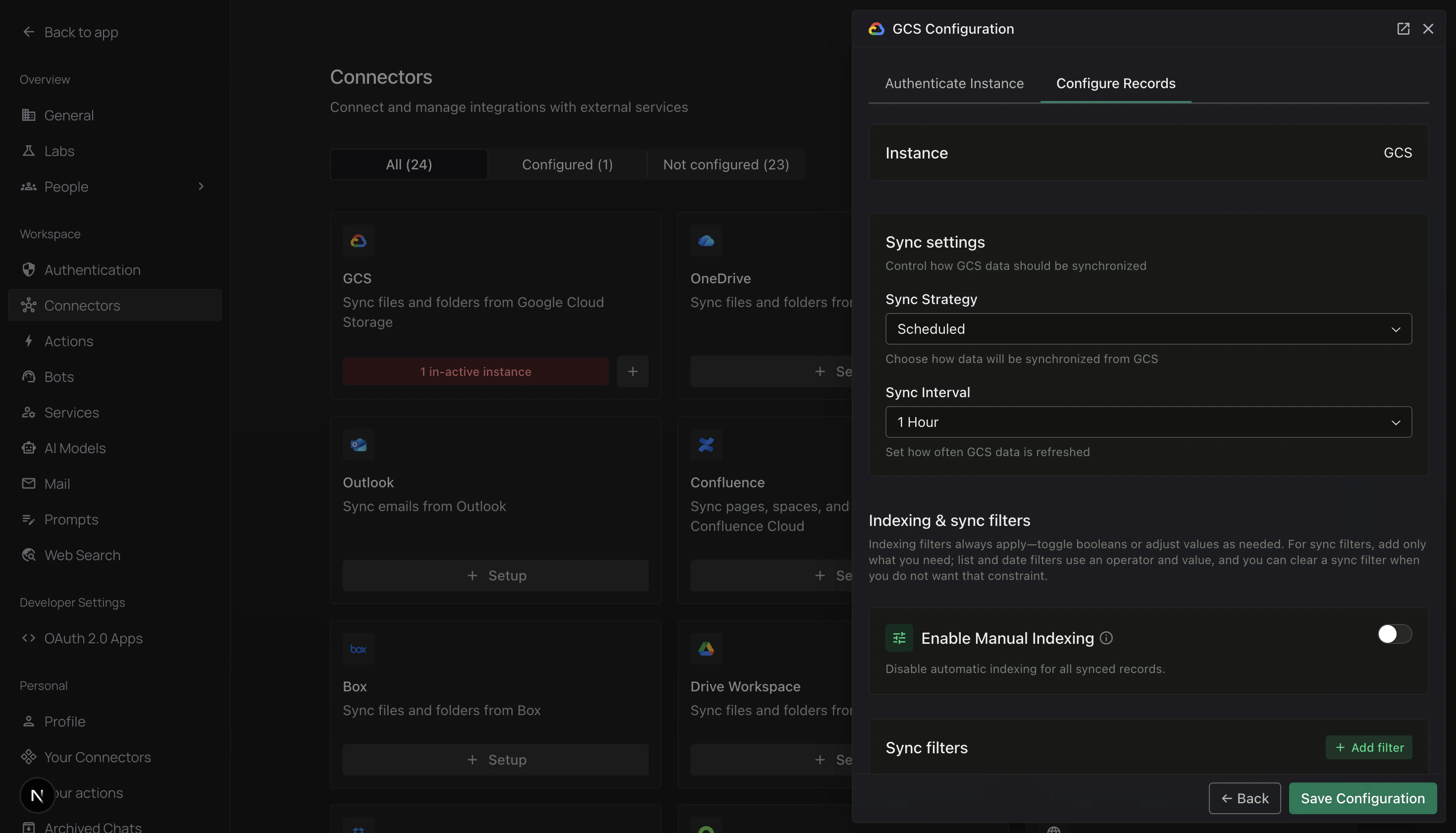 Configure Records tab — Sync settings