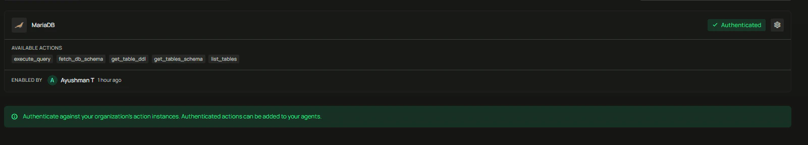 MariaDB toolset authenticated