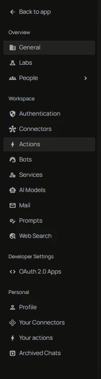 Navigate to Actions in Workspace Settings sidebar