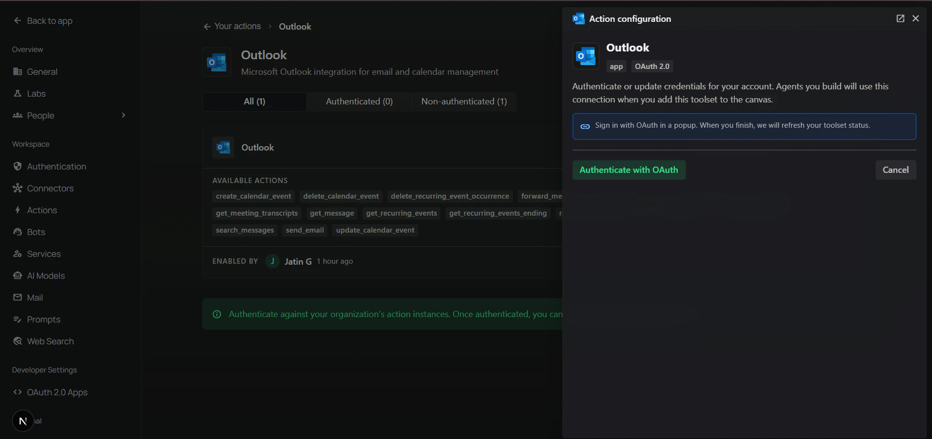 Authenticate Outlook toolset with OAuth