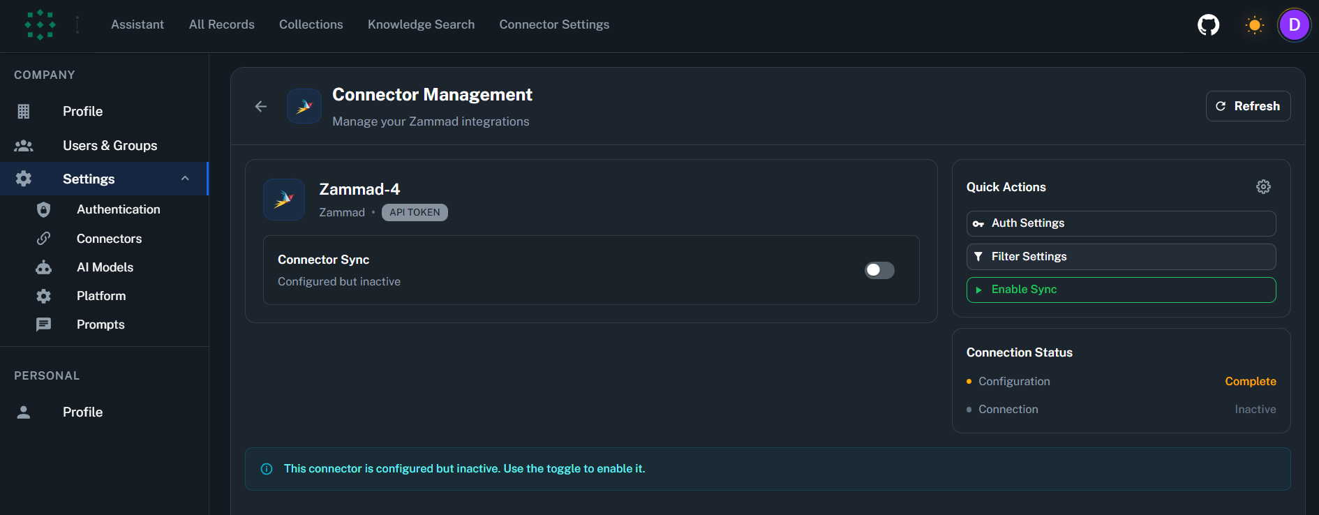 Enable Zammad Connector