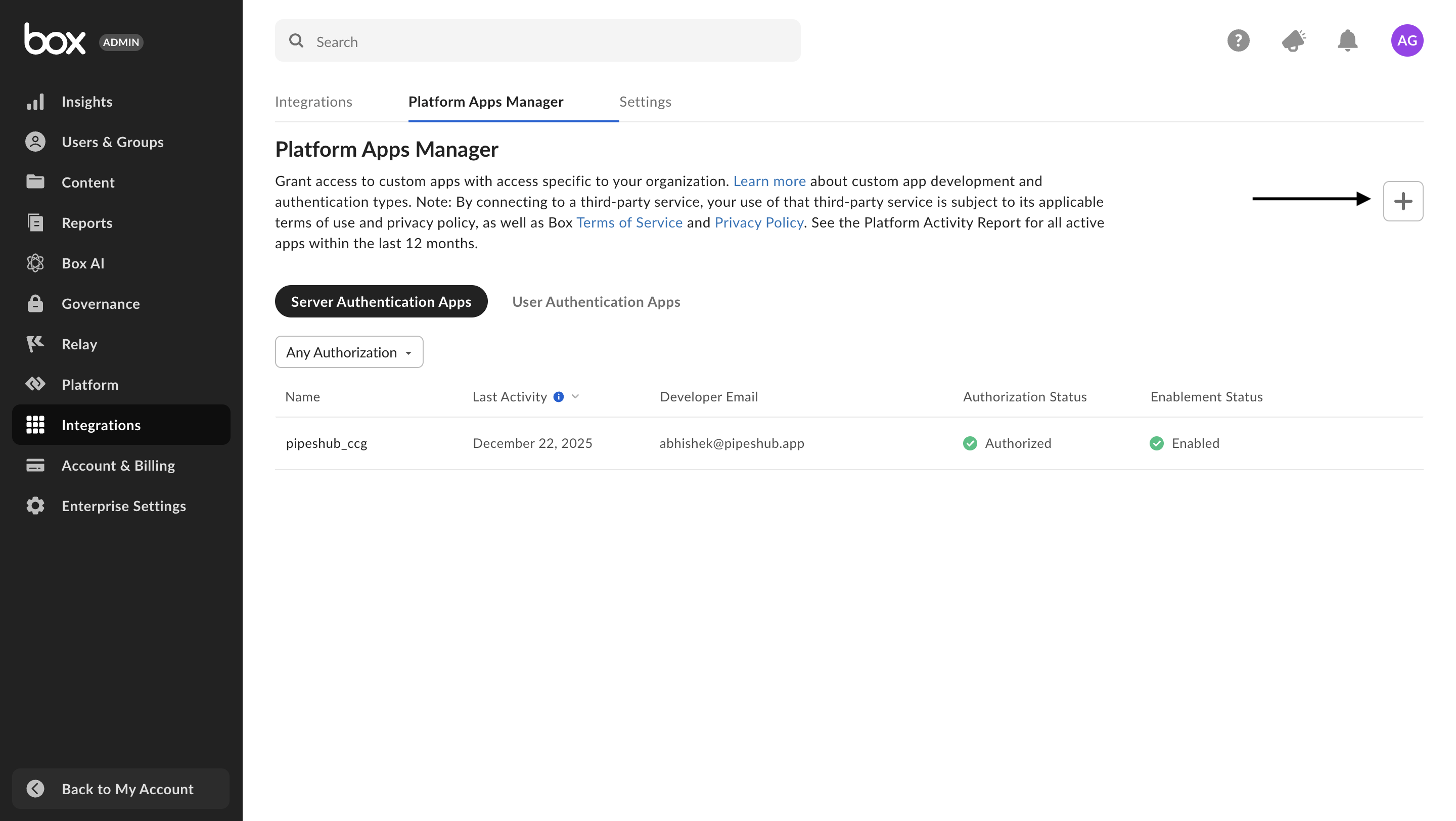 Box Admin Console - Custom Apps