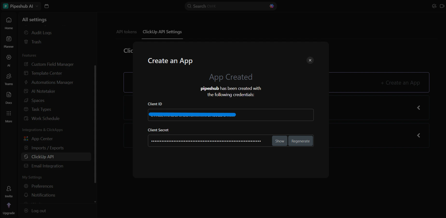 ClickUp Client ID and Client Secret