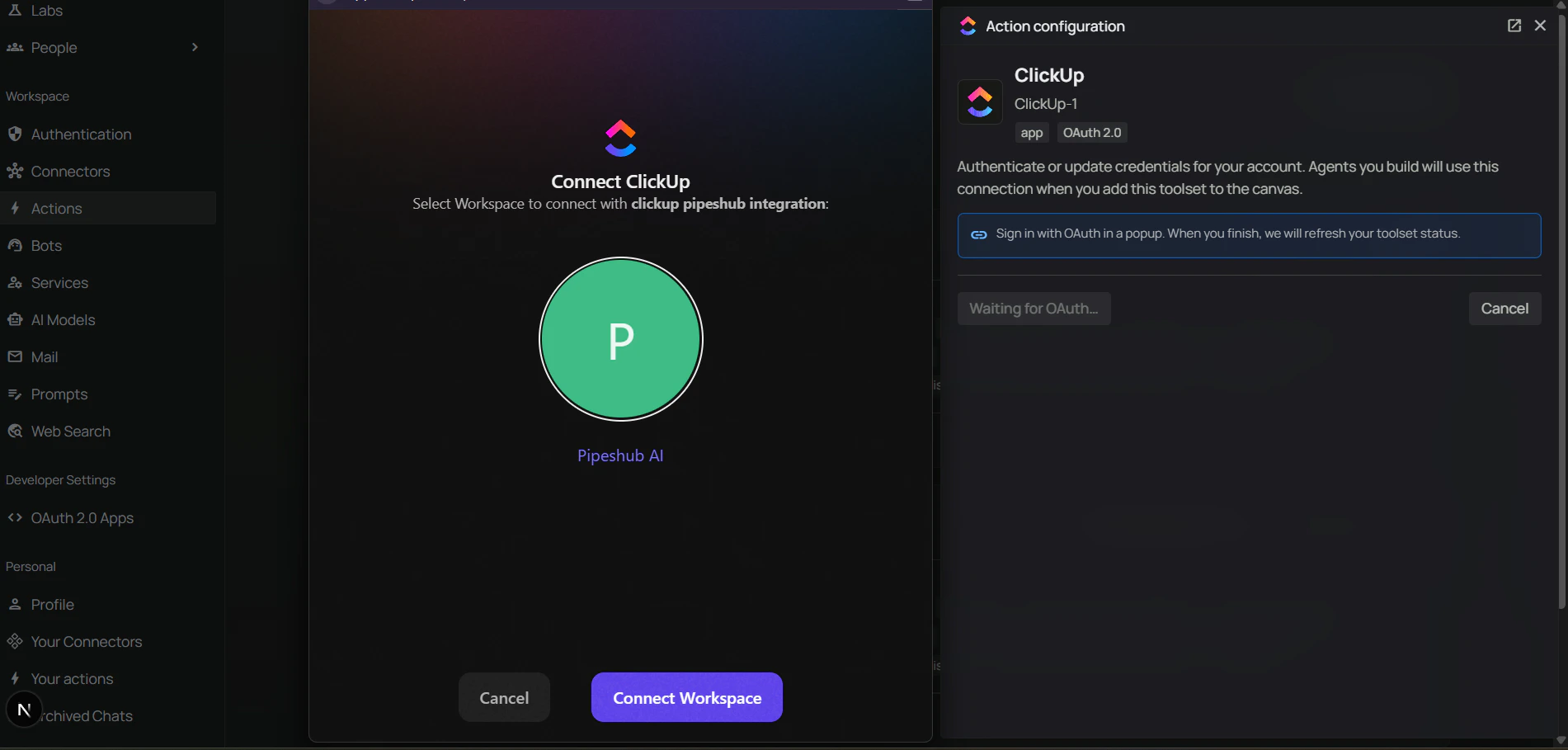 Authenticate ClickUp toolset with OAuth
