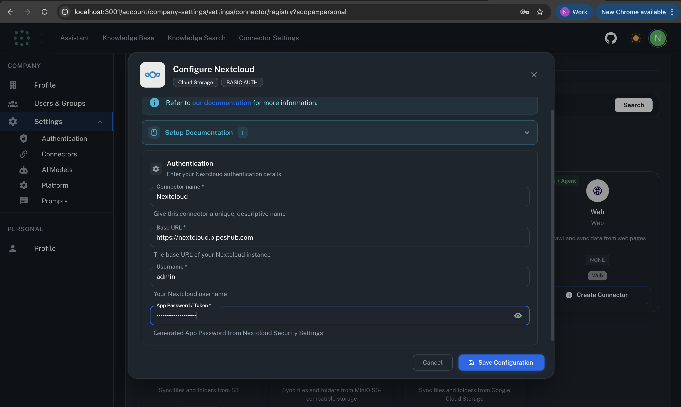Nextcloud Connector Config