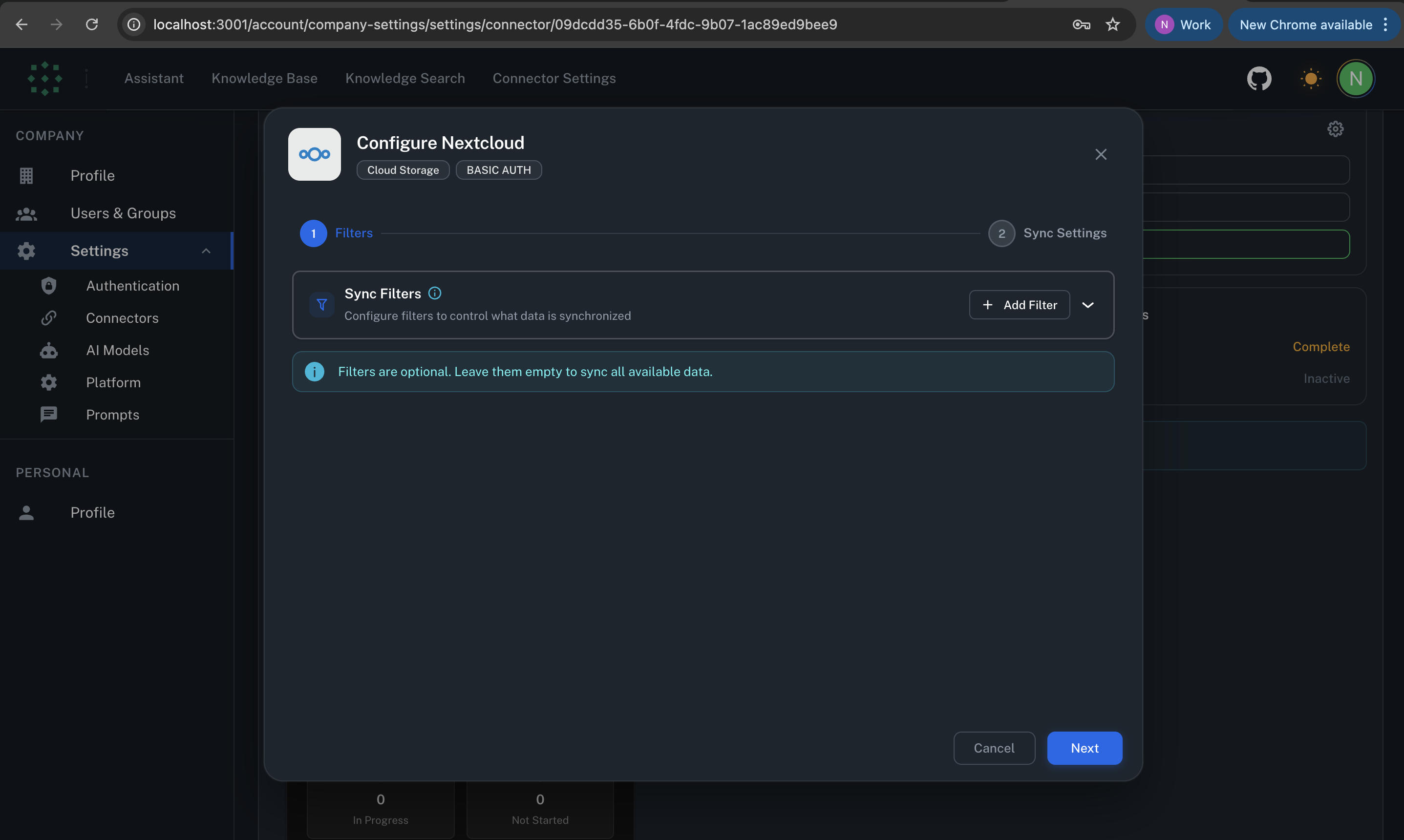 Nextcloud Filters Menu
