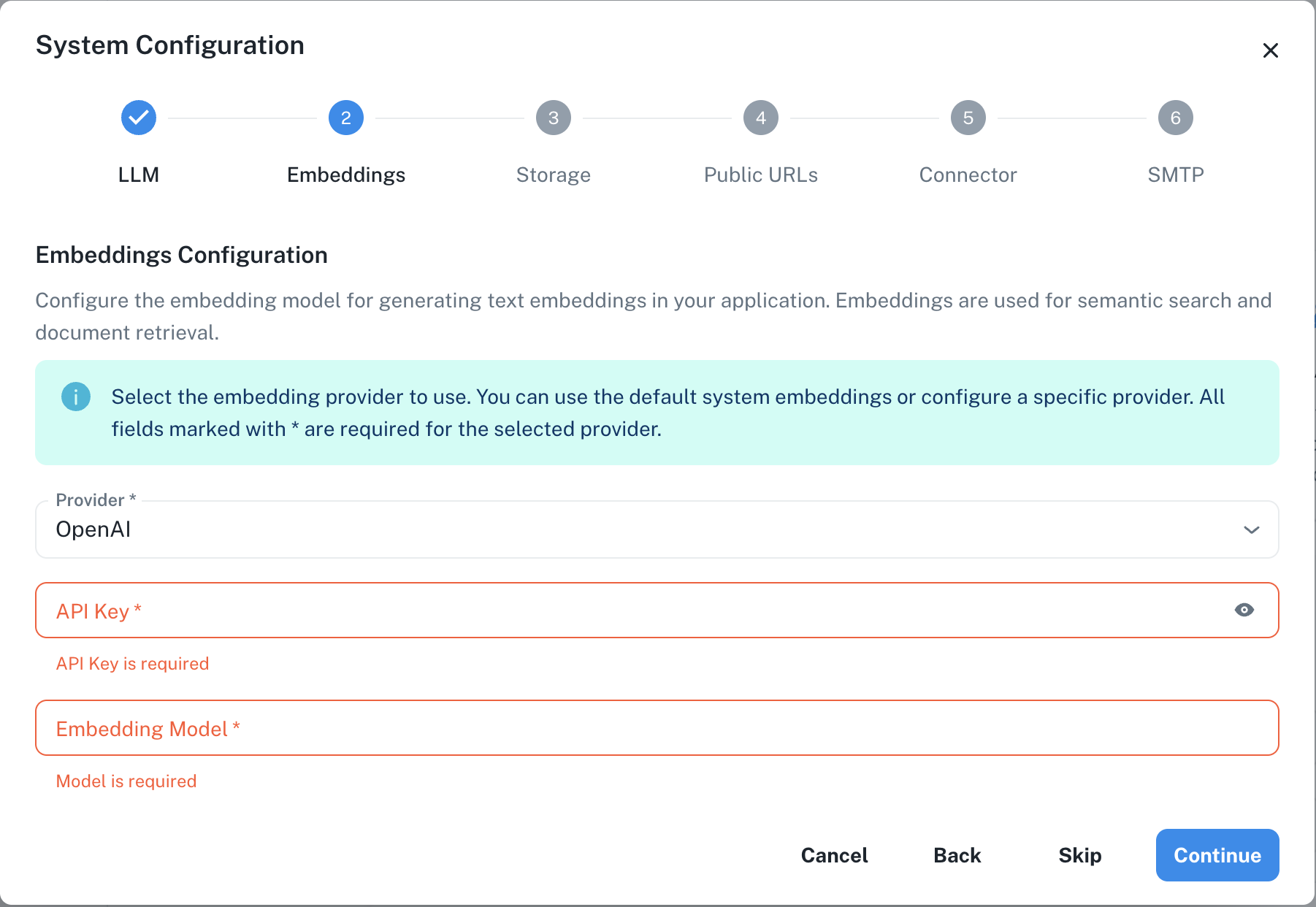 OpenAI Embeddings Configuration Interface