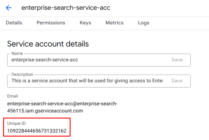 Copy Service Account ID